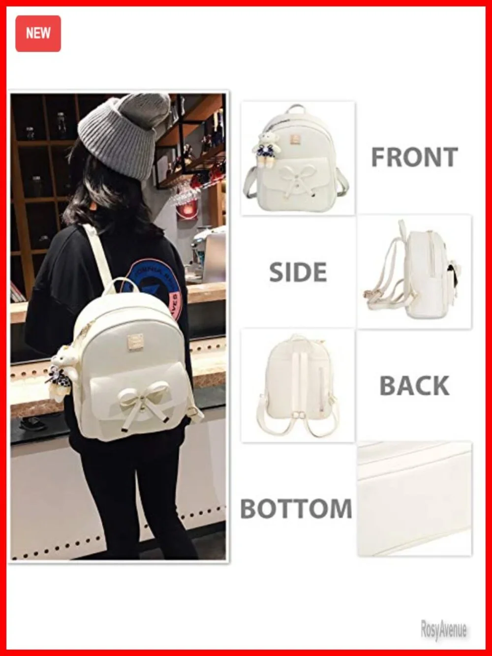 PU Leather Mini Backpack Purse Set with Bowknot, 3-Piece Rucksack for Women